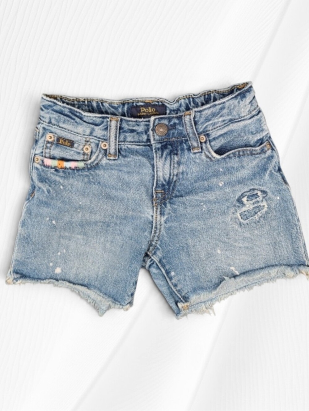Polo Ralph Lauren Girls Distressed Frayed Denim Shorts 6X 6 Extra